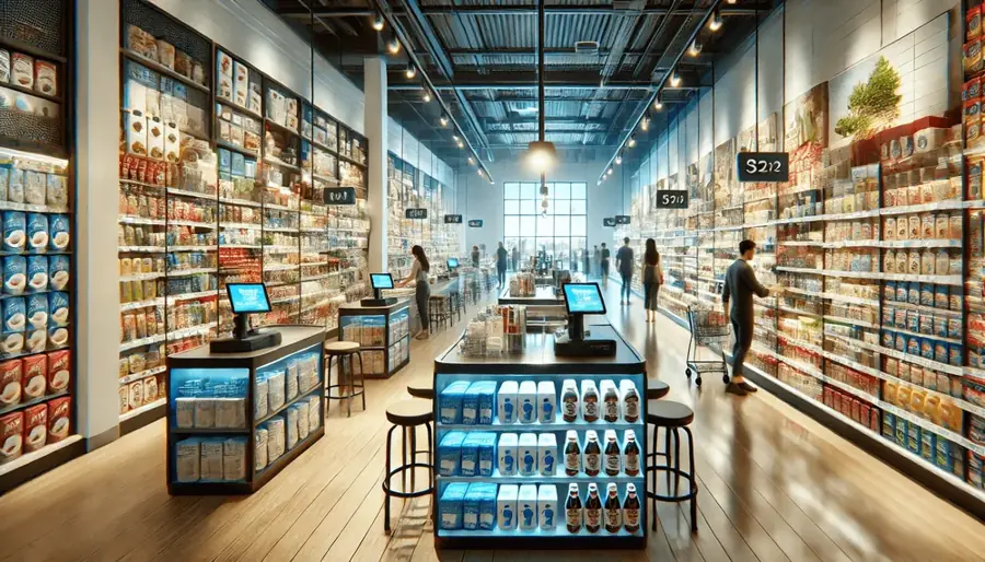 Consumer goods on supermarket shelves